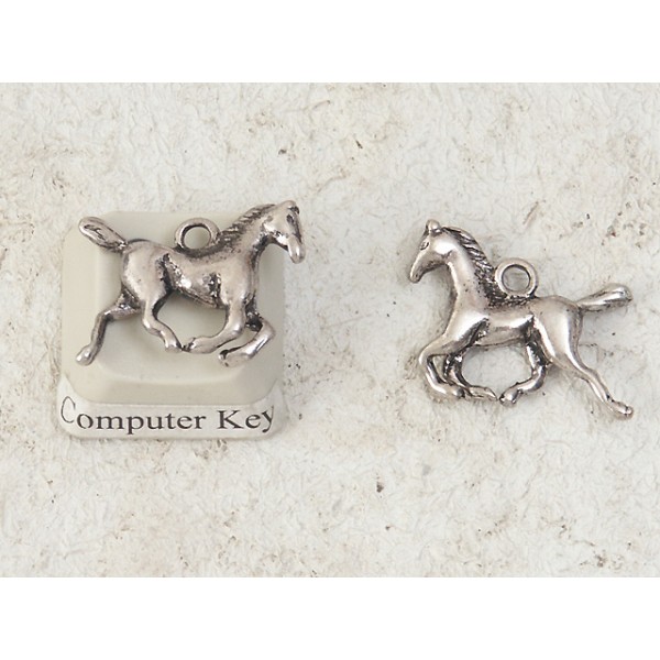 Charm, Horse running, antiqued silver