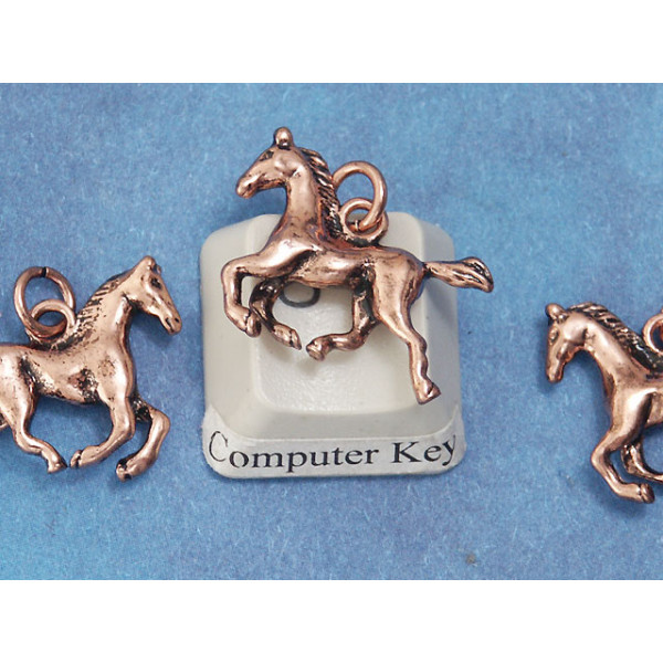 Charm, Horse running, antiqued copper