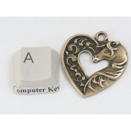 Charm/Pendant, i heart Horses, antiqued bronze