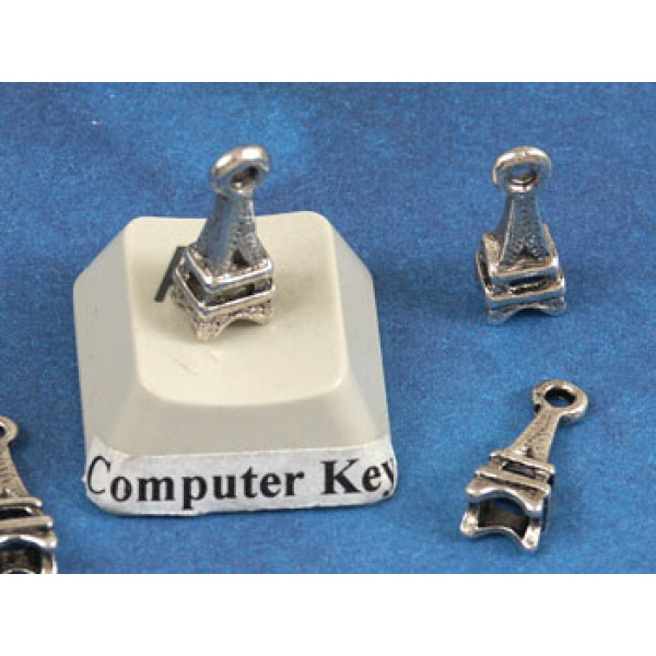 Charm, Eiffel Tower, 15mm, antiqued silver