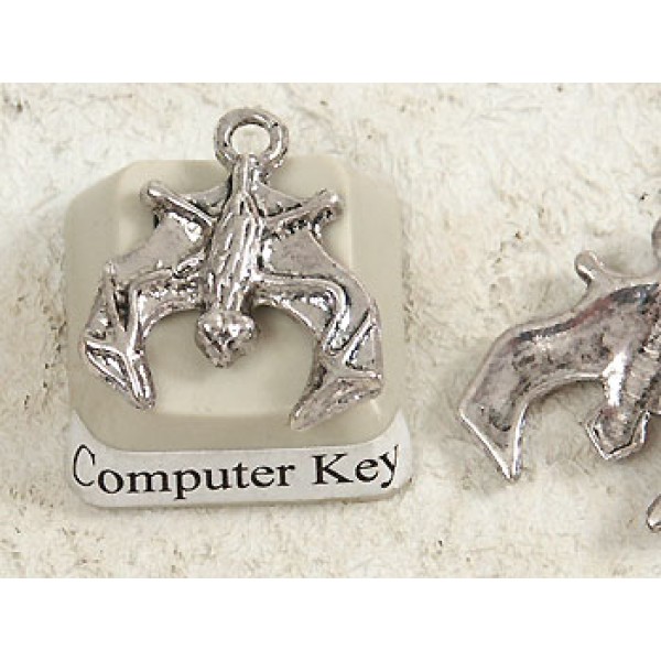 Charm, Bat, antiqued silver, 18mm