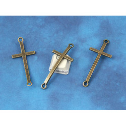Connector, curved Cross, antiqued bronze, 2 loops