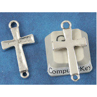 Connector, 2 loops, Cross, 27mm, antiqued silver colour
