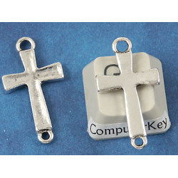 Connector, 2 loops, Cross, 27mm, antiqued silver colour