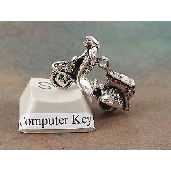 Charm, Scooter motorcycle, antiqued silver, bag of 20