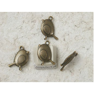 Charm, cute Bird, double sided, antiqued bronze