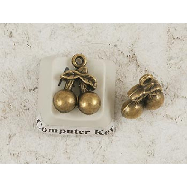 Charm, Cherry, double-sided, antiqued bronze