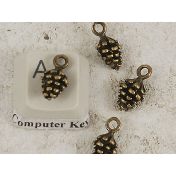 Charm, Pinecone, antiqued bronze, bag of 20