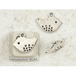 Charm, Bird sparrow, ant silver plate, 16x13mm