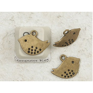 Charm, Bird sparrow, antiqued bronze, 16x13mm