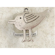 Charm, big Bird sparrow, antiqued silver, 32x27mm