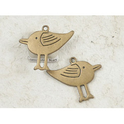 Charm, big Bird sparrow, antiqued bronze, 32x27mm