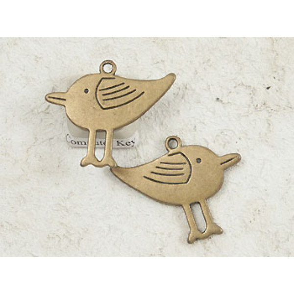 Charm, big Bird sparrow, antiqued bronze, 32x27mm