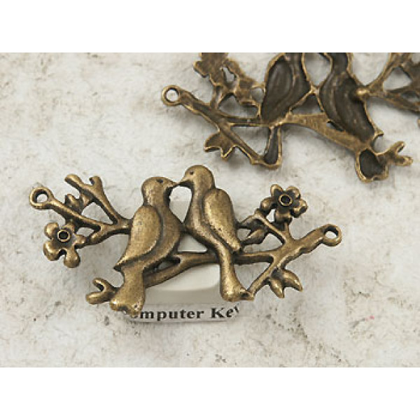 Lovebirds Connector, 47mm, antiqued bronze