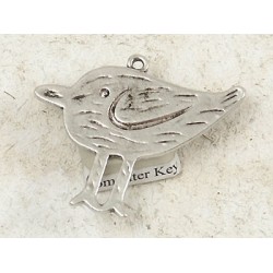 Charm, big Bird sparrow w/feathers, antiqued silver, 40x33mm