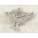 Charm, big Bird sparrow w/feathers, antiqued silver, 40x33mm