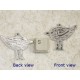 Charm, big Bird sparrow w/feathers, antiqued silver, 40x33mm