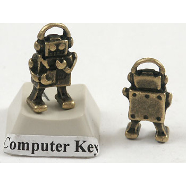 Charm, cute wee robot, antique bronze