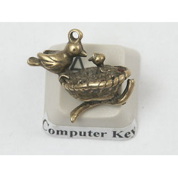 Mother Bird Feeding Her Baby Charm, antique bronze