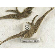 Bird connector, Swallow, antiqued bronze, 60x14mm, per 5 pcs