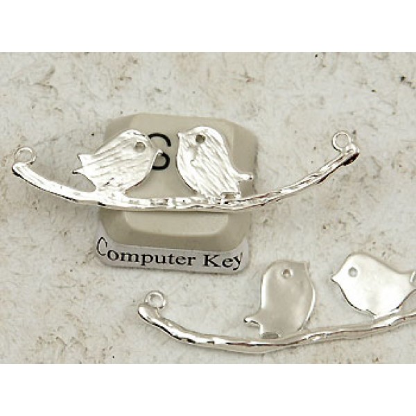 Birds on a branch, chandelier connector, silver