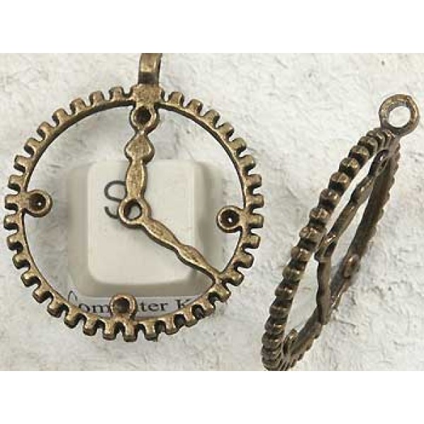 Watch clock charm pendant, ant. bronze
