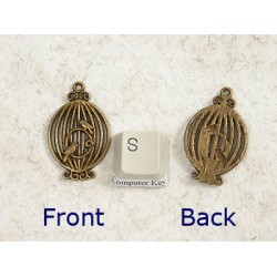 Birdcage with two birds, antiqued bronze 34x21mm