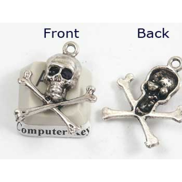 Skull and crossbones, antiqued silver, 24x21mm