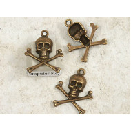 Skull and crossbones, antiqued bronze, 24x21mm