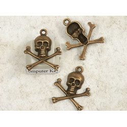 Skull and crossbones, antiqued bronze, 24x21mm
