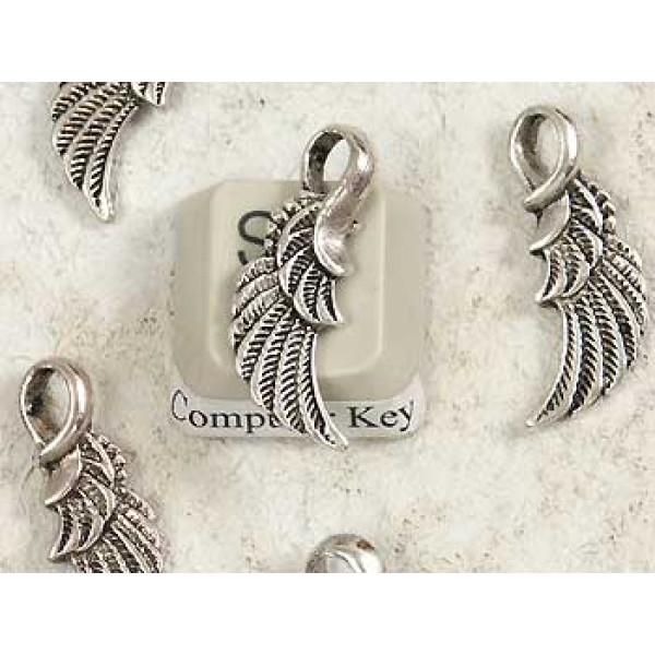 Pendant, Wing, antiqued silver, 23.5x8.5mm