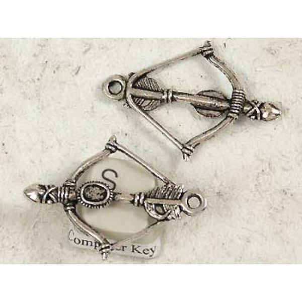 Charm, crossbow and arrow, antique silver