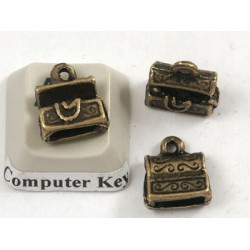 Charm, treasure chest, antiqued brass