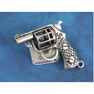 Big Pistol Gun, 33mm, antiqued silver
