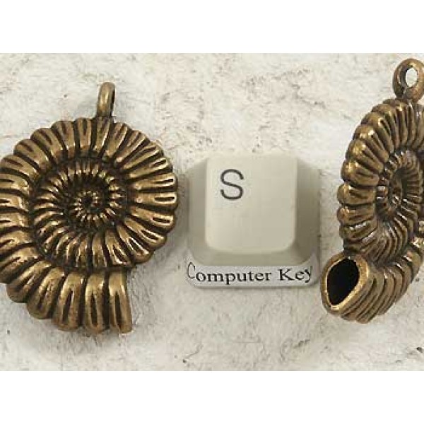 Big Nautilus Spiral Pendant, antique bronze