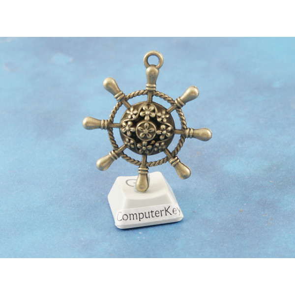 Large Ship's Wheel with flowers, antiqued bronze