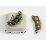 Charm, so cute wee Pea Pod, Antique Bronze, with green peas
