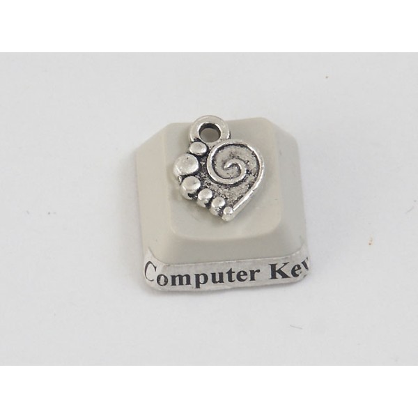 Charm, heart with spiral, tibetan silver, per 10
