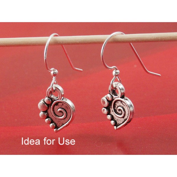 Charm, heart with spiral, tibetan silver, per 10