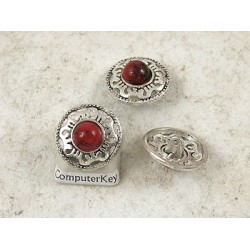 Button, round metal with red trim