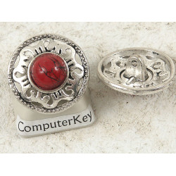 Button, round metal with red trim