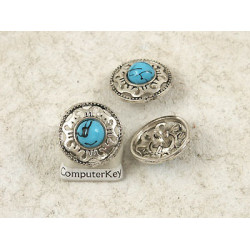 Button, round metal with turquoise trim