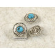 Button, round metal with turquoise trim
