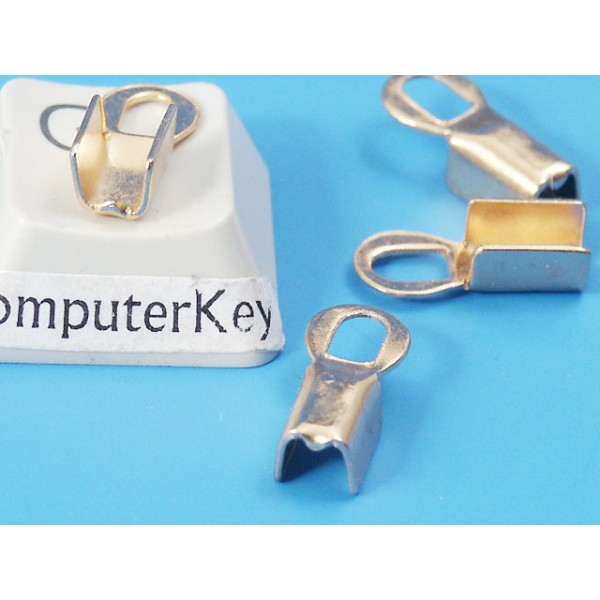 Fold-over End, 4mm, large, gold plate, e-coated
