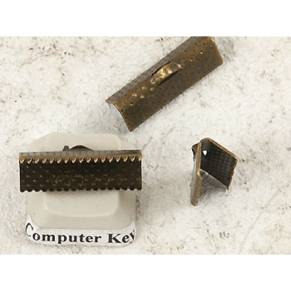 Ribbon Clamp end 20mm antique bronze plate, bag of 50
