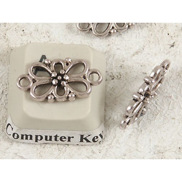 Filigree Flower Charm / Connector, ant silver, each