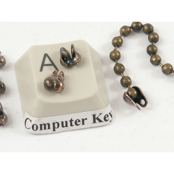 1.5mm Ball Chain Crimp End with two loops, NF ant. brass, per 100