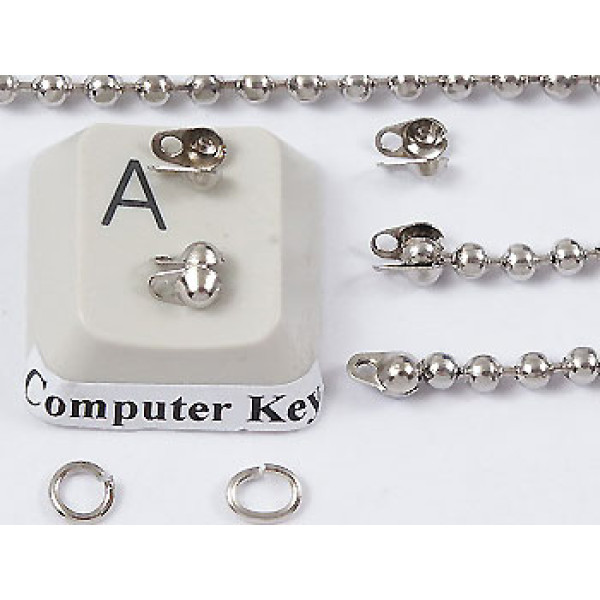 2mm Ball Chain Crimp End with two loops, 2mm, nickel plate, per 25