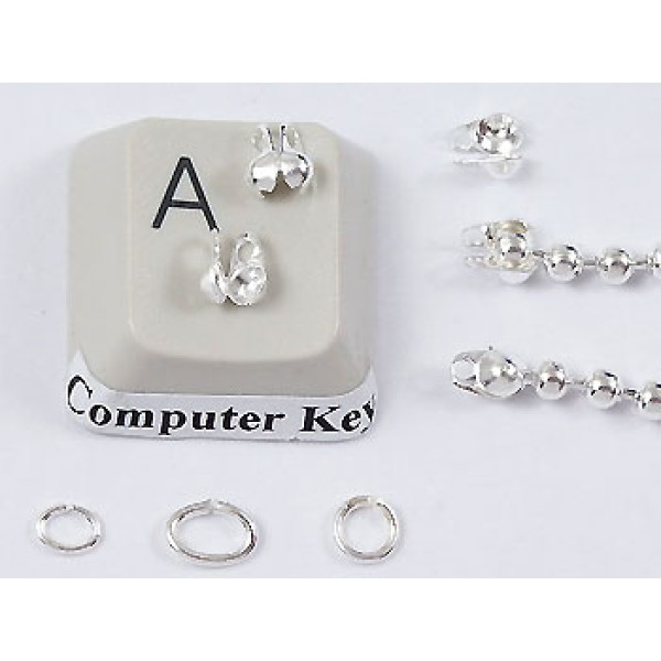 2mm Ball Chain Crimp End with two loops, 2mm, silver plate, per 25