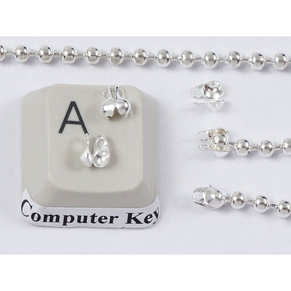 2mm Ball Chain Crimp End with two loops, 2mm, silver plate, per 25